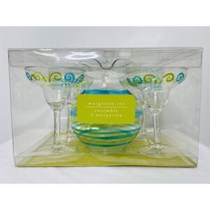 Pier 1‎ Imports Party Cocktail Margarita 5 Piece Pitcher & Glasses Set Plastic
